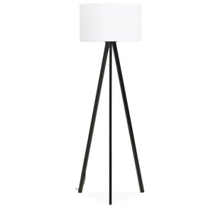 Gulvlampe med sort stel og hvid skærm